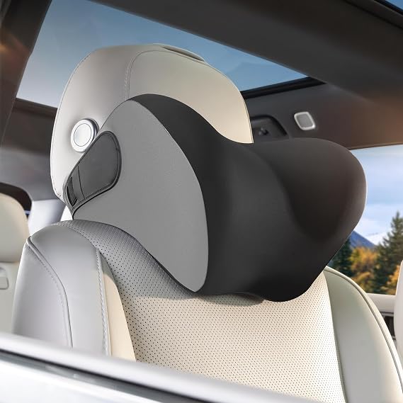 BEBAS Ergonomic Car Headrest Pillow, Memory Foam Neck Support, BlackGray