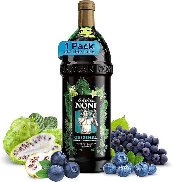 Tahitian Noni Juice by Morinda Original Pure Noni Fruit Blend with Blueberry, Grape Extracts Healthy Superfood Vitality Daily Wellness Drink 1 Pack of 1L Bottle