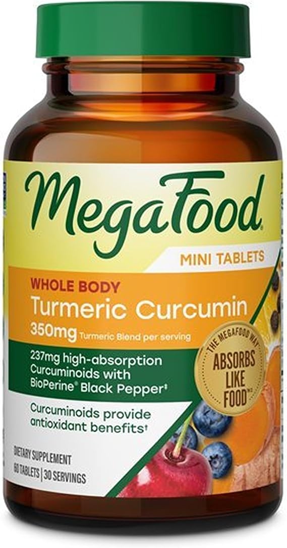 MegaFood Whole Body Turmeric Curcumin with Black Pepper, 60 Mini Tablets