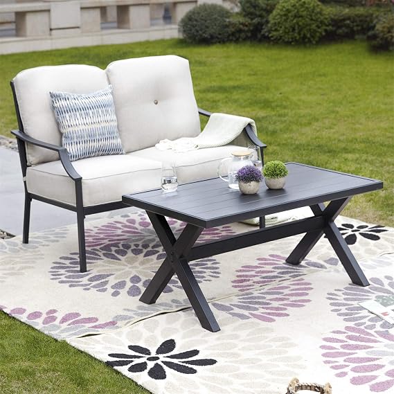 Outdoor Loveseat Bench,2PCs Conversation Furniture Set with Cushions,for Garden,Yard,Poolside and Patio (White)