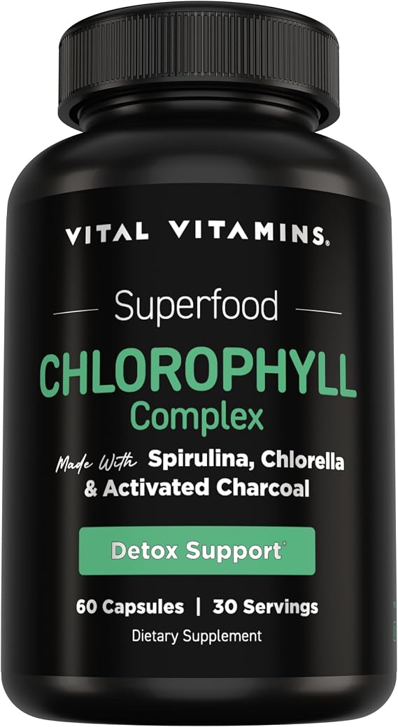 Vital Vitamins Chlorophyll Pills with Spirulina, Chlorella & Charcoal