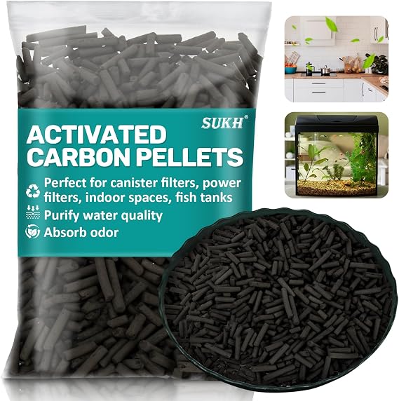 Sukh 410g Activated Carbon Pellets - Acid Free Aquarium Charcoal Filter | Bulk Activated Charcoal Filter Media, Aquarium Carbon for Fish Tank, Pond, Waterbox Aquariums & Clear Water Filtration