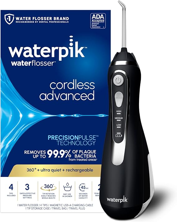 Waterpik Cordless Advanced Portable Water Flosser, Rechargeable, Black