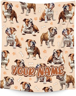 Bulldog Gifts - Personalized Bulldog Blankets for Girls Women - Custom Gifts for Dog Lovers - Plush Cozy Flannel Throws with Dog Pattern 4 Sizes