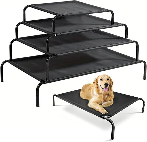 Elevated Dog Bed With Non-Slip Feet - Cooling Pet Cot Mat for Small Medium Large Dogs, Durable Portable Indoor/Outdoor (Large, Black)