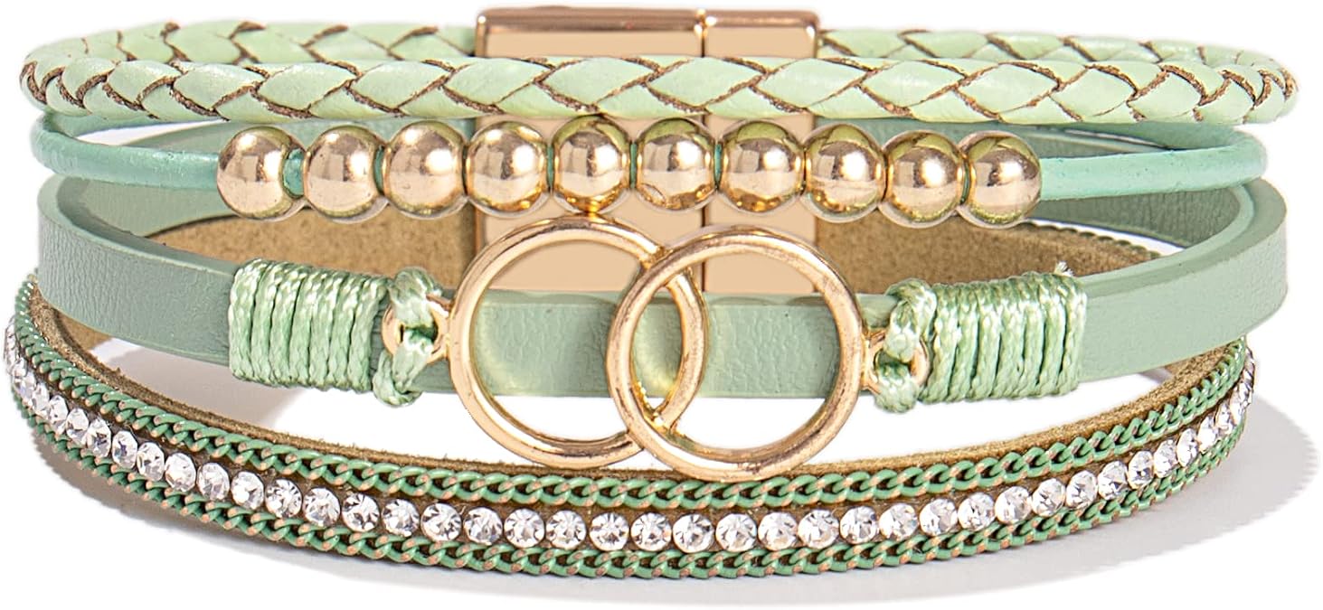 Chunky Boho Leather Wrap Bracelets Cowgirl Beaded Circle Western Jewelry