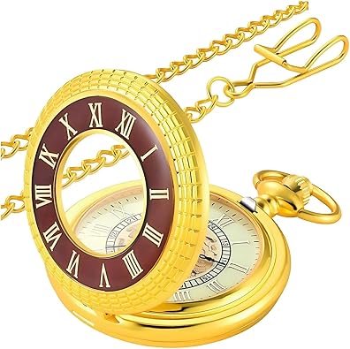 MJSCPHBJK Vintage Pocket Watch with Chain Roman Numerals Scale Quartz Pocket Watches for Men Xmas Fathers Day Gift