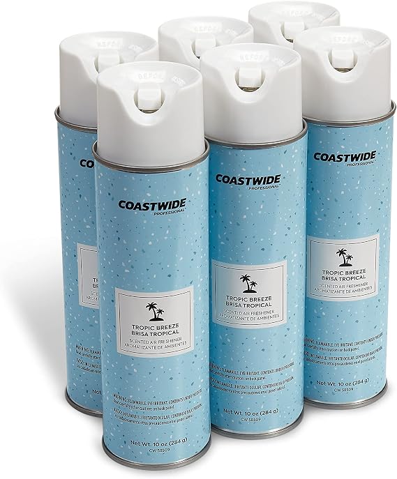 Coastwide Professional Air Freshener Aerosol, Tropic Breeze Scent, 10 Oz., 6/Carton | 10 oz. cans neutralize odors in offices, restrooms, and breakrooms.