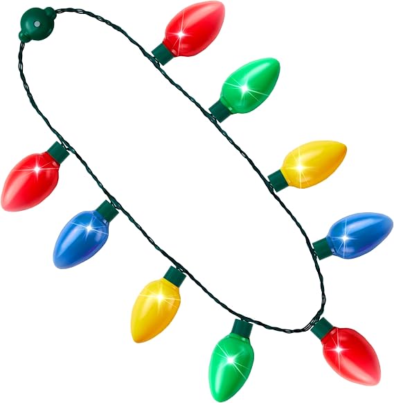 JOYIN 1 Pack Christmas Necklace LED Light Up Necklace 9 Bulbs 6 Modes LED Holiday Costume Accessories for Christmas Xmas Party Favor Party Supply