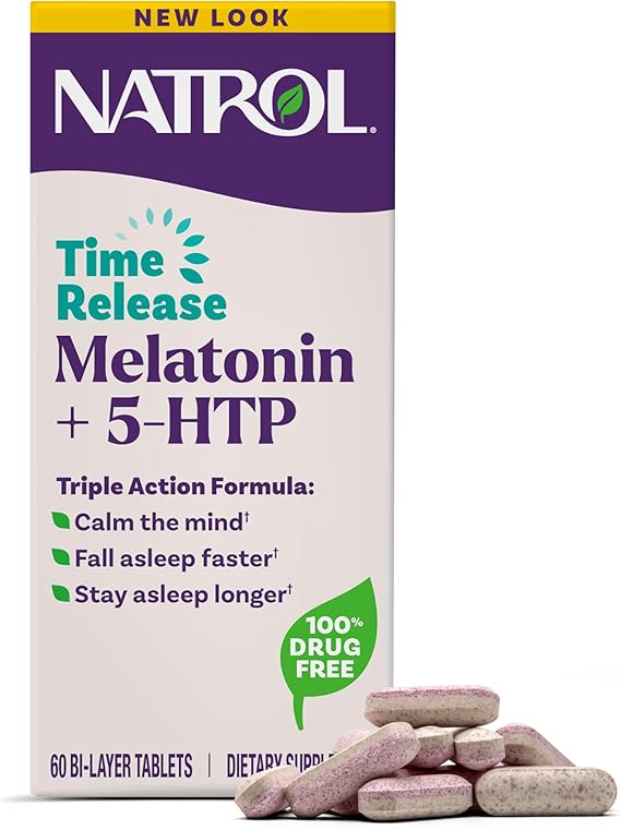 Natrol Melatonin + 5-HTP Time Release Sleep Aid, 60 Bi-Layer Tablets
