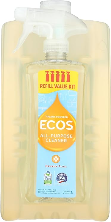 ECOS Non-Toxic All-Purpose Cleaner, Orange, 1 Small and 1 Large 80 oz Bottles by Earth Friendly Products