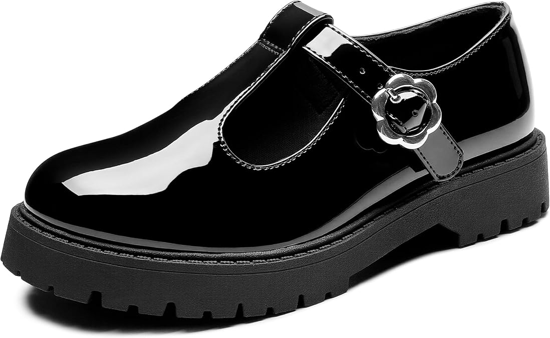 MIXIN Girls Dress Shoes Mary Janes Chunky Platform Loafers School Uniform Comfortable T-Strap Flats for Little/Big Kids