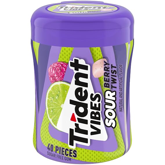 Trident Vibes Sour Sugar Free Gum, Berry Twist Flavor, 40 Pieces