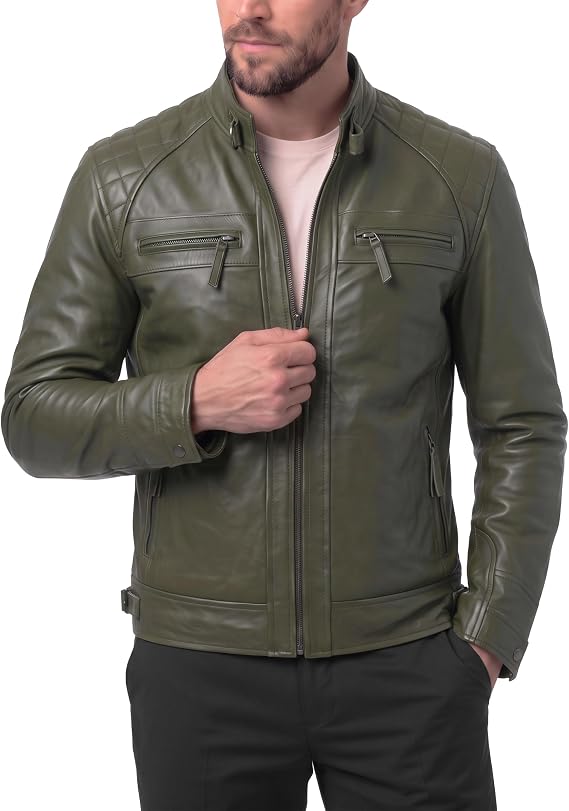 Premium Real Lambskin Leather Jacket Men, Cafe Racer Style