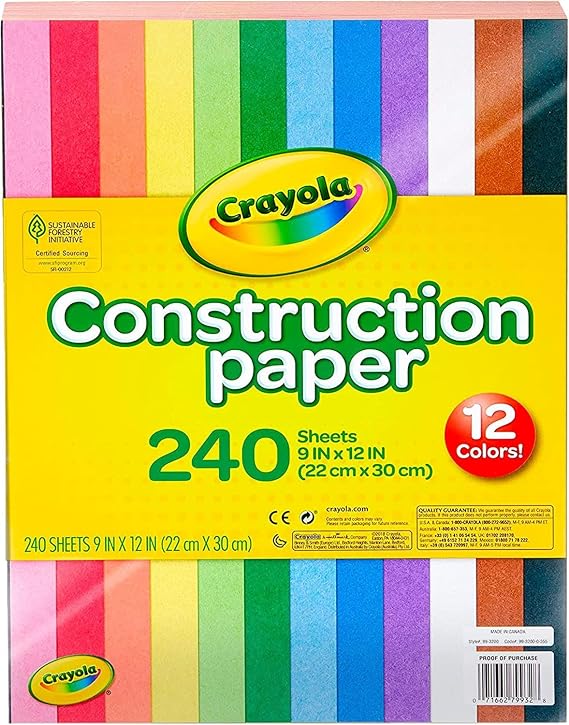 Crayola Construction Paper, 12 Assorted Colors - 240 ct