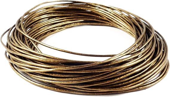 Cords Craft 1.5 mm Metallic Round Leather Cords for Jewelry Making, Bracelet, Necklaces Hair Accessories Dog Collar Beading Work DIY Craft (Metallic Bronze) Roll of 10 Meters