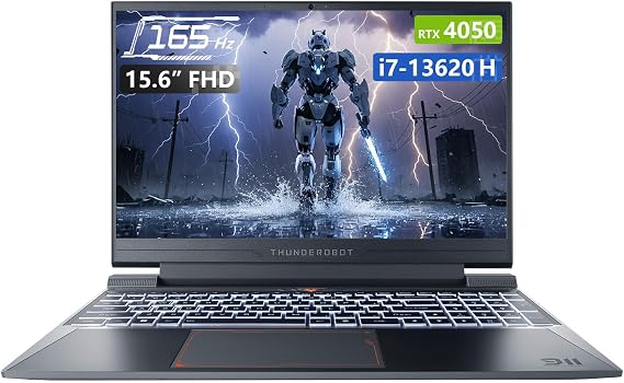 Thunderobot Storm 15 4050 Gaming Laptop, 15.6" FHD 165Hz Display, Core i7-13620H, NVIDIA GeForce RTX 4050, 16GB RAM, 512GB SSD, Backlit Keyboard, HDMI, Wi-Fi 6, Win 11 Home, Black