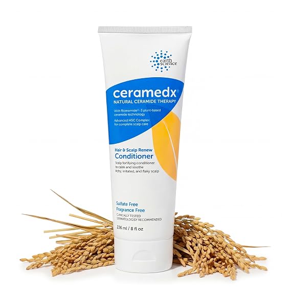 Ceramedx Hair & Scalp Renew Ceramide Conditioner, Fragrance Free, 8 oz | Plant-Based Riceramide-3 + Hyaluronic & Salicylic Acid | Dry, Itchy, Flaky Scalp | Color Safe, Vegan, Sulfate Free