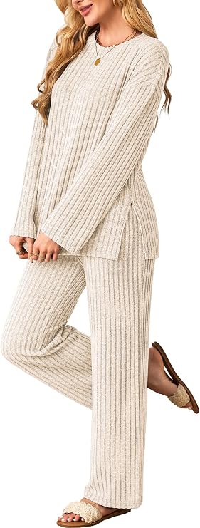Kikibell Womens Sets 2 Piece Outfits Matching Lounge Set Cozy Knit Pajamas