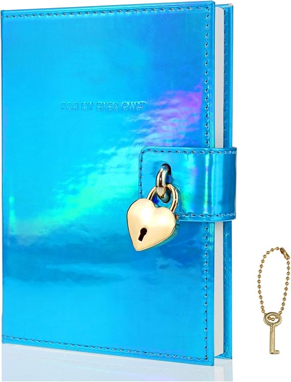 Mazeran Heart Shaped Lock Journal, Handmade Laser PU Hard Cover Notebook Travel Diary, B6 Lined Locking with Key Personal Planner Secret Organizers Gift for Girls Women Daughter