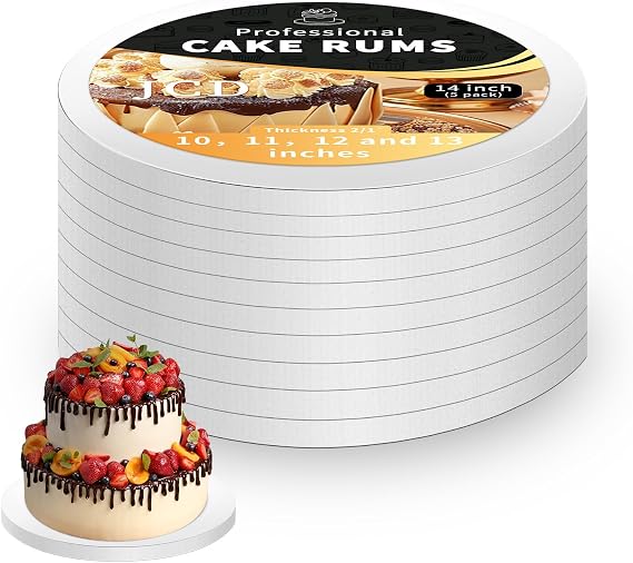 JCD 5pcs Large Cake Boards Drum 14 Inch Round, 1/2" Thick Cake Drums, Cake Decorating Supplies Sturdy Cake Corrugated Cardboard for Multi-Layer Cakes(14inch/5pcs)