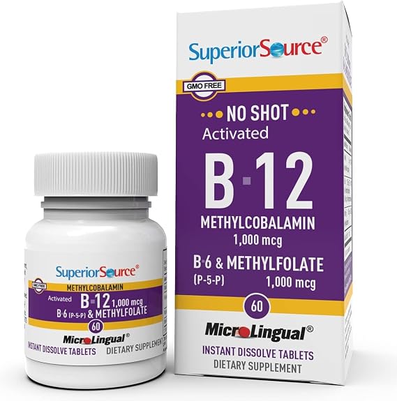 Superior Source No Shot Vitamin B-12 1,000 mcg, B-6 and Methylfolate, 60 Ct