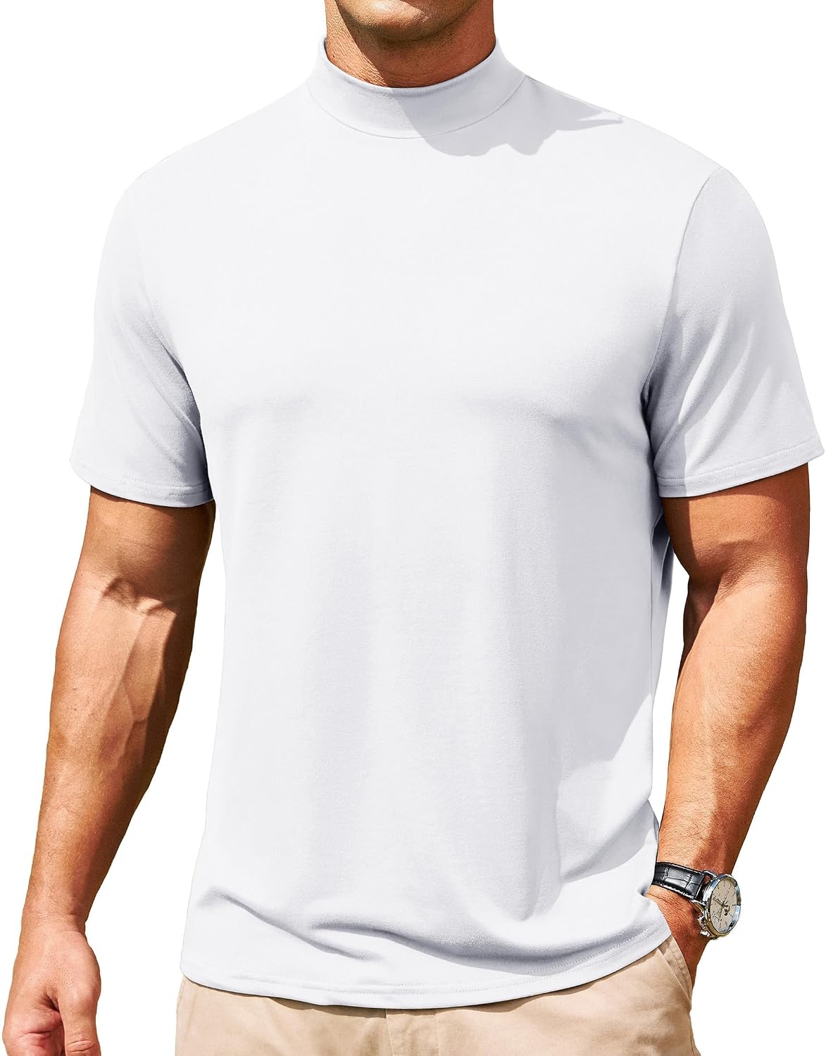 Mens Mock Turtleneck Short Sleeve Soft Lightweight Casual Basic T-Shirts Solid Pullover Tops