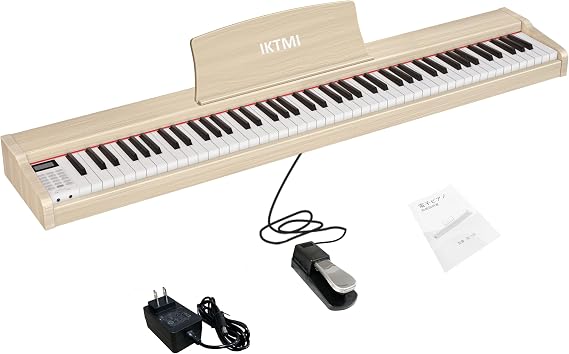 Electronic Piano, 88 Keys with Pedal, Wooden Electronic Piano, 88 Keys, Portable Piano, for Adults, Beginners, MIDI Compatible, Portable Beige | ペダル付き MIDI対応 指力感知式鍵盤 携帯用電子ピアノ 入門 自宅練習用 日本語説明书