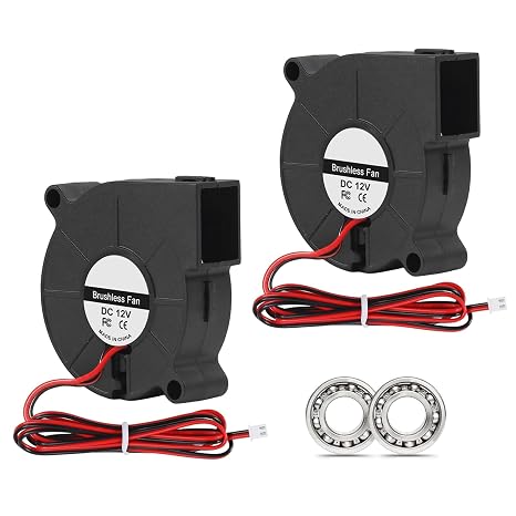 2PCS 5015 Blower Fan 12V, 50mm 5015 Blower 12V Dual Ball Bearing 1000mm/39in Cable for 3D Printer Cooling Fan and Turbine Turbo Brushless Blower
