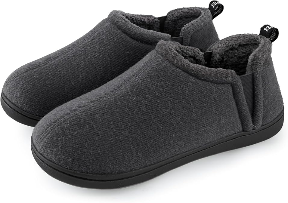 Snug Leaves Mens Slippers Faux Wool Warm Winter shoes with Elastic Gores | memory foam cushion,warm,anti-slip sole,machine-washable