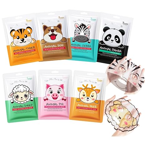 Animal Pattern Face Mask Set Multifunctional Skincare Set for Teenagers Girls Gifts Moisturising & Nourishing Cloth Masks Face Set with Niacinamide Soothing Skin Care Gift Set Women