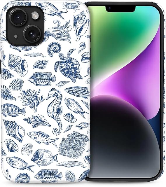 Case for iPhone 13 iPhone 14, Shockproof Hybrid Protective Phone Case, Dual-Layer Drop Protection Anti-Scratch, Ocean Life