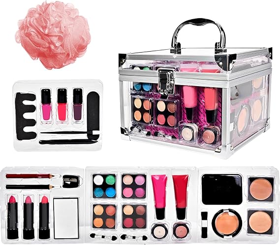 Makeup Kit For Teens Portable Travel Makeup Kit | Eyeshadow Blush Brush Train Cases For Tween Travel Theater Wedding Daily Bridal Halloween