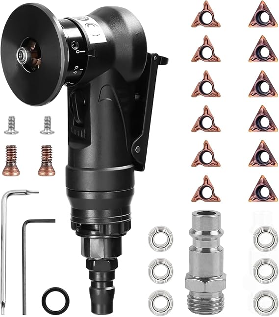 Pneumatic Chamfering Tool Handheld, Mini Air-Powered Chamfering Machine Trimming, 30000 RPM 45° Arc Corner with 1/4 Inch Air Inlet for Trimming Chamfer Deburring (C&R Angle Blades)