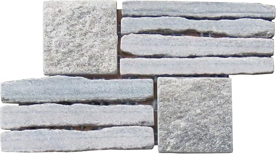 LS019-G-sample Landscape Wonder Green Quartzite Basketweave Interlocked Mosaic Tile Sheet, Sample, Mixed Greys