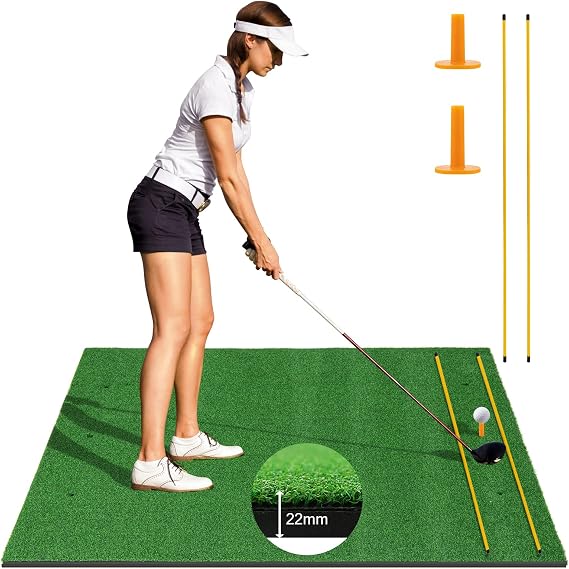 SPOTRAVEL 5 x 3FT/5 x 4FT Golf Practice Mat, Artificial Golf Hitting Mat with 2 Rubber Tees & 2 Alignment Sticks, Portable Chipping Mat for Pros & Beginners