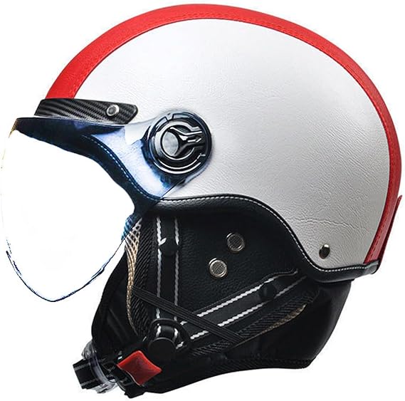 Synthetic Leather helmet, Retro Helmets, 3/4 Men Vintage Helmet with Visors, Four Seasons Fashion DOT/ECE Approved Motorbike Half Helmet D-2,54-62cm