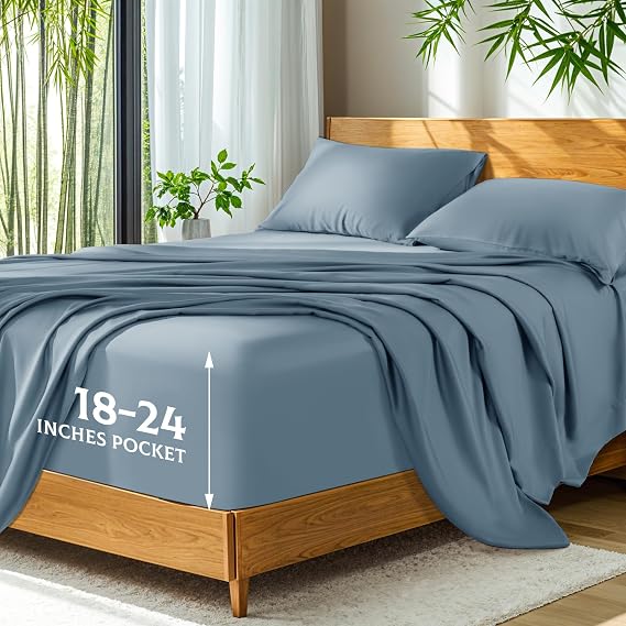 SONORO KATE 100% Viscose Derived from Bamboo_Sheets, Extra Deep Pocket,4PC