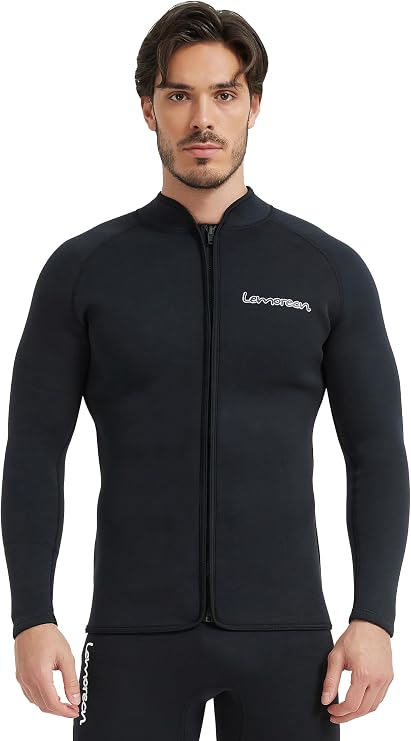 Lemorecn Wetsuit Top Men, 3mm Wetsuits Jacket Long Sleeve Neoprene Tops