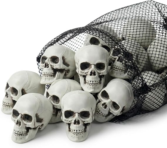 12 PCS Mini Skull Heads, 2 Inch Realistic Plastic Skeleton Skulls for Halloween Decor, Gothic Home Decor, Haunted House Props, DIY Crafts & Party Table Decor