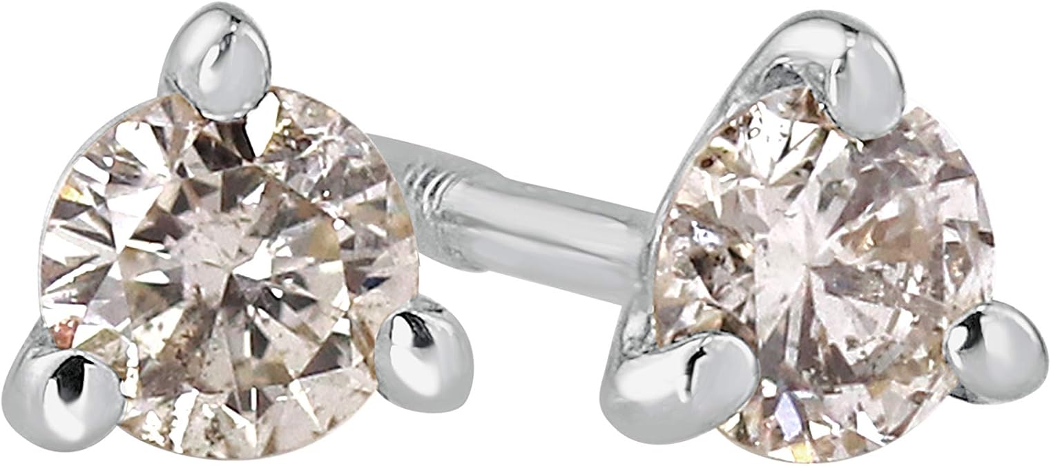 1/6 to 2 Carat Diamond Round Stud Earrings in 14k Gold (J-K, I1-I2, cttw) 3-Prong Martini Set with Screw Back by Diamond Wish