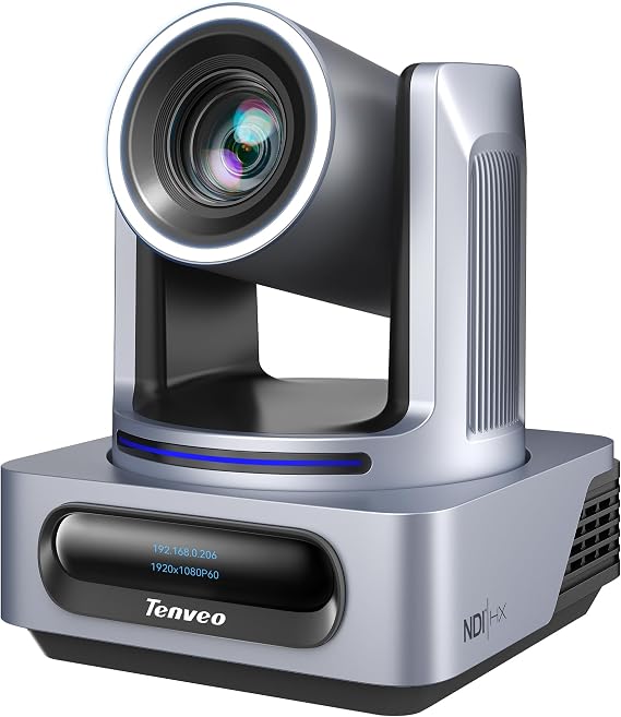 Tenveo NDI PTZ Camera, AI Humanoid & Face Auto-Tracking, 20X Optical Zoom, 3G-SDI/HDMI/USB3.0/LAN(PoE) Live Streaming with Tally Light & IP Display, for Live Streaming Video Production Church Worship