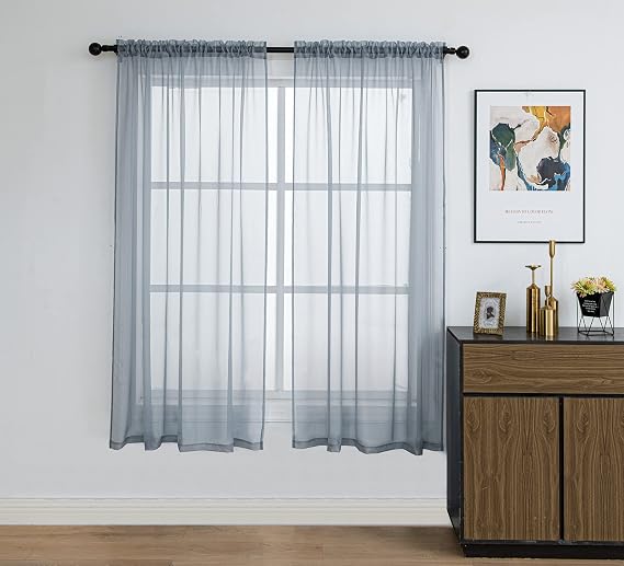 PI Sheer Curtains 63 inches Long,Soft Voile Window Treatment for Bedroom/Living Room Rod Pocket 2 Panels (Blue Haze,W52XL63)