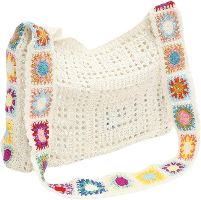 Crochet Beach Bags for Women, Stylish Mesh Beach Tote Bag, Soft Woven Purses Shoulder Bag, Cute Summer Vacation Boho Tote Handbag Women's Embroidery Crossbody Bag Hollow Out Crochet Knit Bag