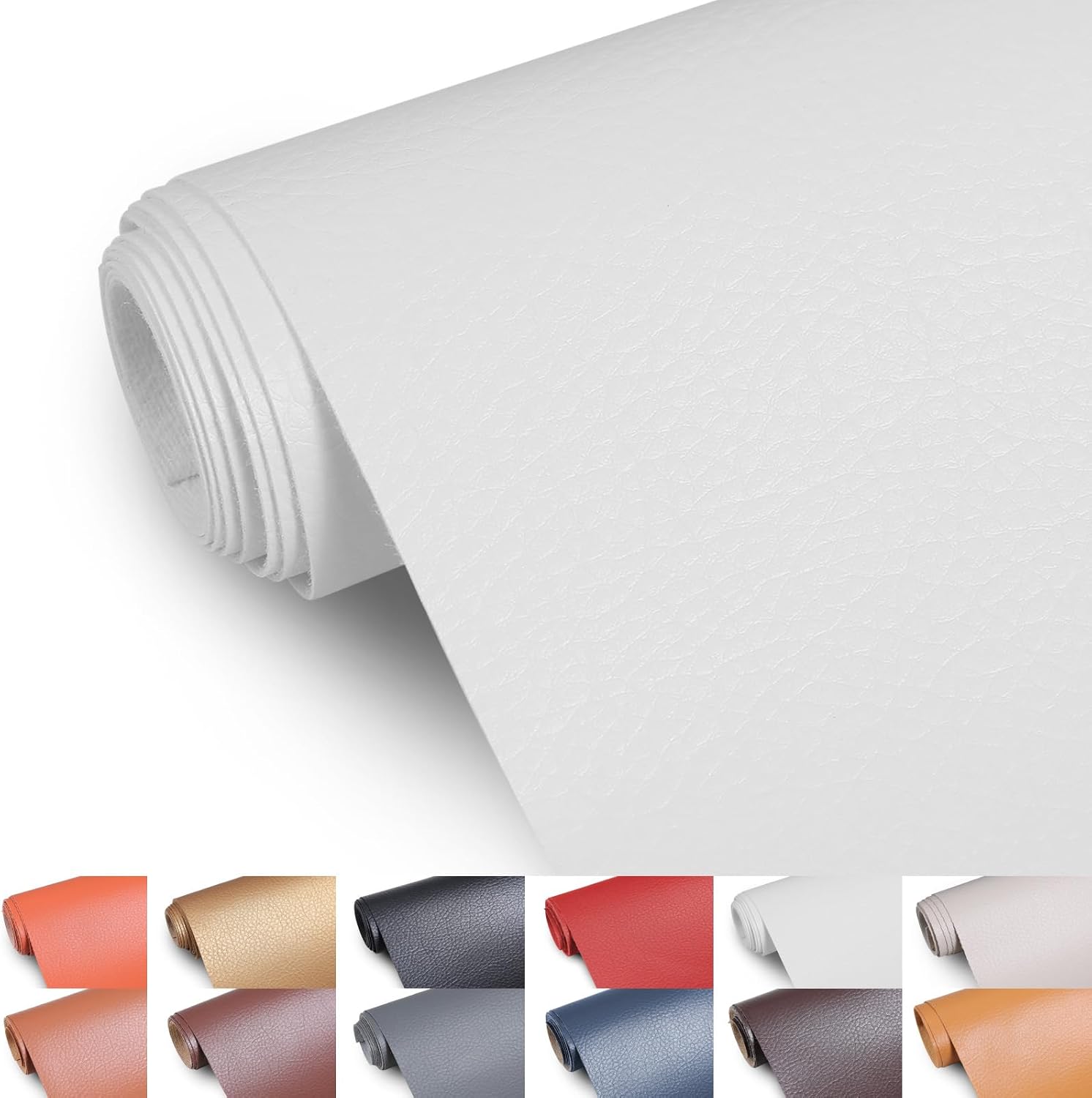 Faux Leather Fabric, 55 Wide Upholstery Fabric by The Yard Marine Vinyl Fabric Outdoor Pu Leather Waterproof Sheets Fabric for Crafts Sewings Sofa Wallets Handbag Earrings Bows, White Continous Yard