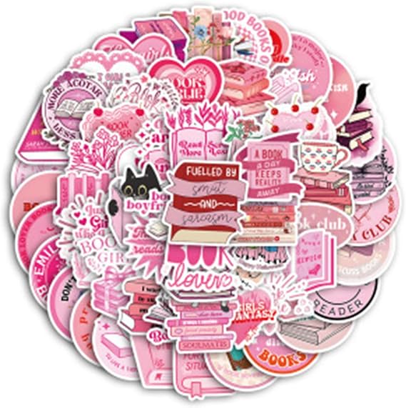 60Pcs Pink Book Stickers for Kindle, Bookish Sticker Pack for Readers Adult Spicy Booktok Vinyl Decals for Laptop Ebook Reader Water Bottle Girls (Pink)