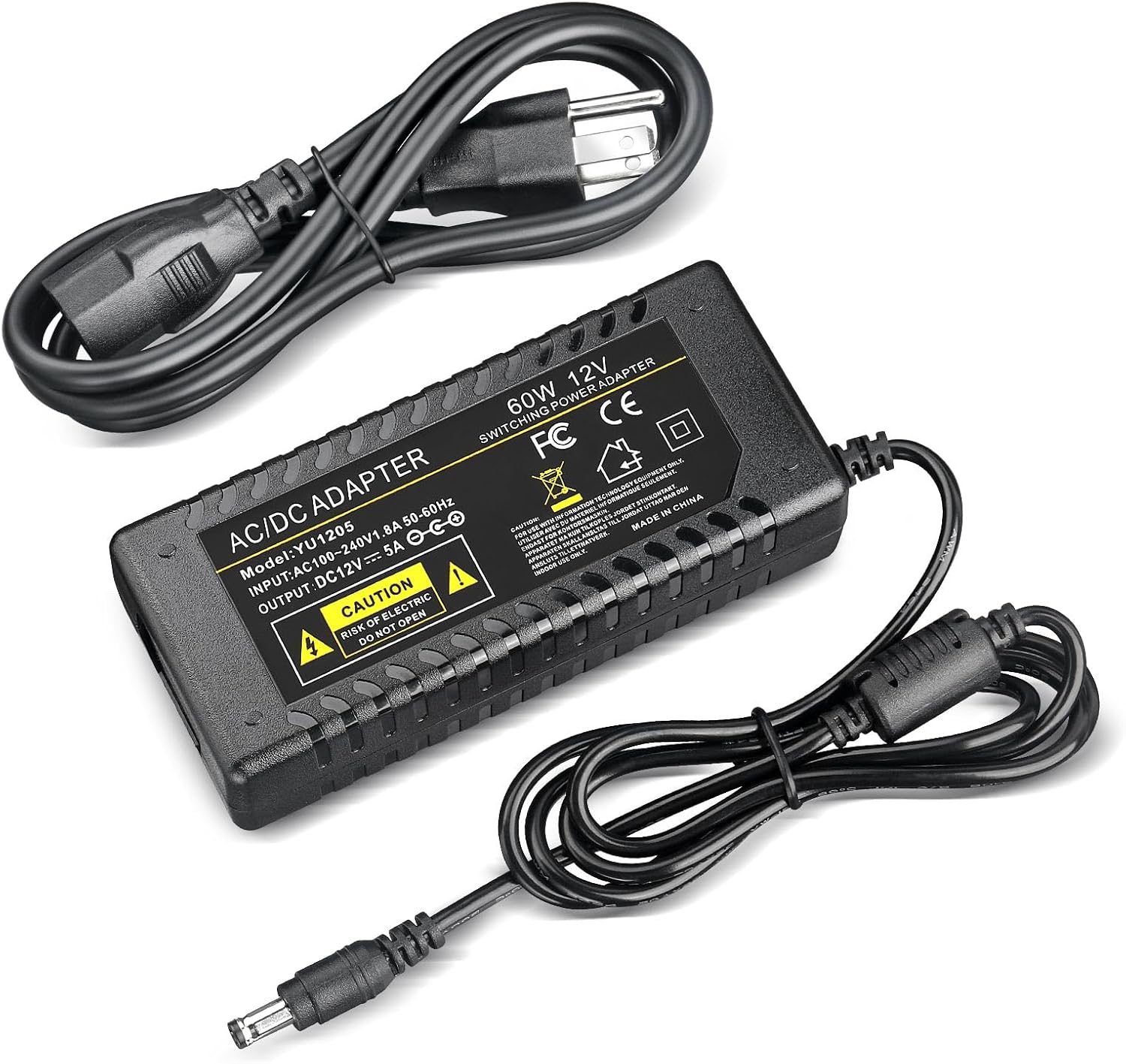 12V 5A 60W Power Supply ACDC Adapter AC 100-240V to DC 12V Converter 12 Volt 5 Amp Power Transformer with 5.5x2.5mm DC Output Jack for LED Strip Module Light