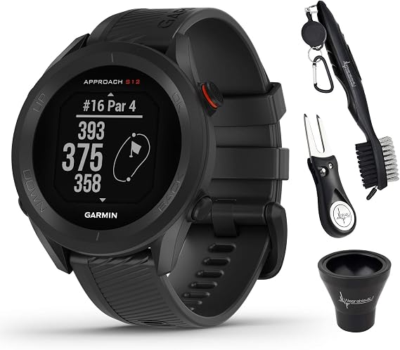 Garmin Approach S12 Premium GPS Golf Watch, Black and All-in-One Golf Tools Bundle