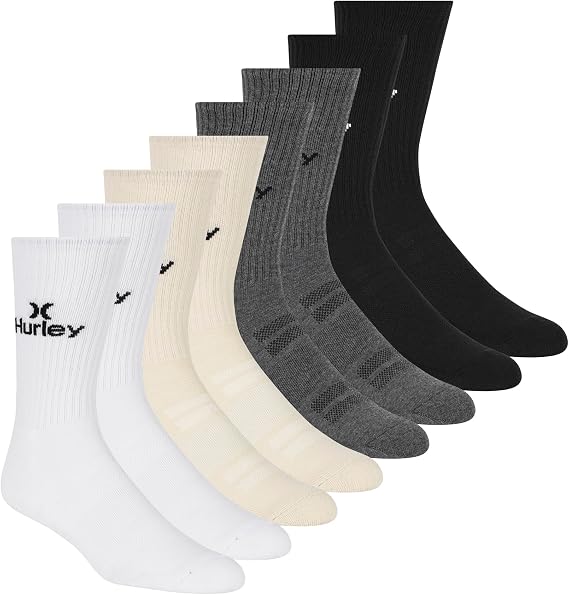 Hurley Men's 8 Pack Sport Cushioned Crew Socks