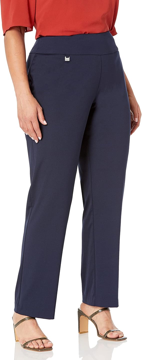 SLIM-SATION Women's Plus Size Pull on Solid Knit Flare Leg Pant with Tummy Panel